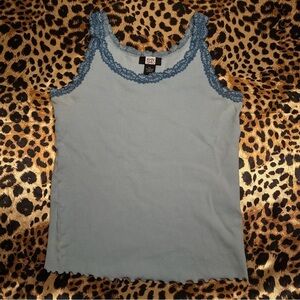 Y2K Studio 1940 Blue Tank with Lace Trim